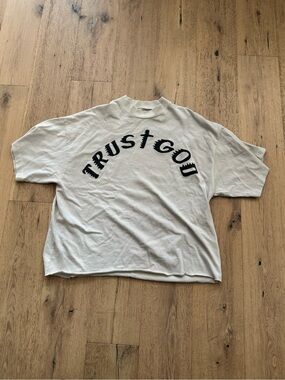 Yeezy 'Trust God' Short Sleeve Tee in Off-White with Black Print